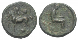 Thessalien. Pelinna.

 Bronze. Ca. 400 - 375 v. Chr.
Vs: Reiter zu Pferd nach links galoppierend.
Rs: Manto mit geöffneter Kiste nach rechts sitze...