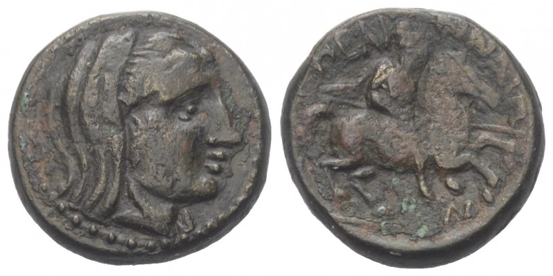 Thessalien. Pelinna.

 Bronze. Ca. 355 - 340 v. Chr.
Vs: Verschleierter Kopf ...