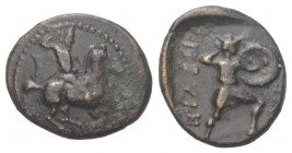 Thessalien. Pelinna.

 Bronze. Ca. 355 - 340 v. Chr.
Vs: Reiter zu Pferd nach rechts galoppierend.
Rs: Krieger mit Lanze und Schild nach rechts kä...