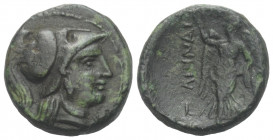 Thessalien. Pelinna.

 Bronze. 3. - 2. Jhdt. v. Chr.
Vs: Kopf der Athena mit korinthischem Helm rechts.
Rs: Nike mit Kranz nach links stehend.

...