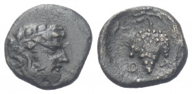 Thessalien. Skotoussa.

 Bronze. 4. Jhdt. v. Chr.
Vs: Kopf des Dionysos mit Efeukranz rechts.
Rs: Weintraube.

12 mm. 1,02 g. 

HGC 4, 622; Sl...