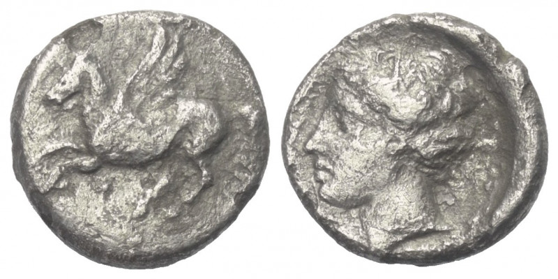 Korinthia. Korinth.

 Drachme (Silber). Ca. 345 - 307 v. Chr.
Vs: Pegasos nac...