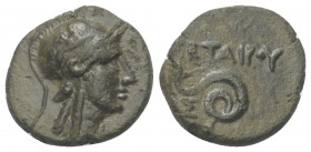 Königreich Pergamon. Philetairos (281 - 263 v. Chr.).

 Bronze.
Vs: Kopf der Athena mit attischem Helm rechts.
Rs: Zusammengerollte Schlange.

1...