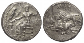 Satrapen und Dynasten von Kilikien. Mazaios (ca. 361 - 334 v. Chr.).

 Stater (Silber). Tarsos.
Vs: Ba'al mit Szepter, Adler, Kornähre und Weintrau...