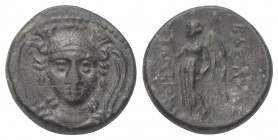 Seleukidisches Königreich. Antiochos I. Soter (281 - 261 v. Chr.).

 Bronze. Ca. 281 - 261 v. Chr. Smyrna oder Sardeis.
Vs: Kopf der Athena mit att...