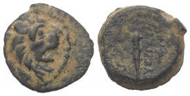 Seleukidisches Königreich. Antiochos VII. Euergetes (138 - 129 v. Chr.).

 Bronze. Ca. 138 - 129 v. Chr. Antiochia am Orontes.
Vs: Löwenkopf rechts...