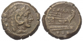 Anonyme Prägungen.

 Uncia. 280 - 211 v. Chr. Rom.
Vs: Kopf des Herkules nach rechts, dahinter drei Wertkugeln. 
Rs: ROMA, Prora nach rechts, daru...