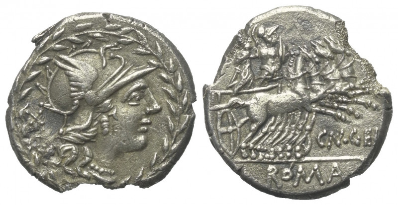 Cn. Gellius.

 Denar (Silber). 138 v. Chr. Rom.
Vs: Behelmter Kopf der Roma i...