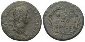 Galba (68 - 69 n. Chr.).

 Dupondius. 68 n. Chr. Rom.
Vs: SER GALBA IMP CAES AVG TR P. Kopf mit Lorbeerkranz rechts.
Rs: Im Eichenkranz: SPQR / OB...