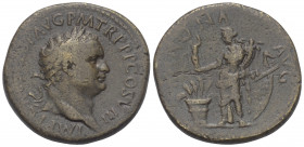 Titus (79 - 81 n. Chr.).

 Sesterz. 80 n. Chr. Rom.
Vs: IMP T CAES VESP AVG P M TR P P P COS VIII. Kopf mit Lorbeerkranz rechts.
Rs: ANNONA AVG. A...