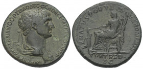 Traianus (98 - 117 n. Chr.).

 Sesterz. 114 - 117 n. Chr. Rom.
Vs: IMP CAES TRAIANO OPTIMO AVG GER DAC P M TR P COS VI P P. Büste mit Lorbeerkranz ...