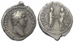Hadrianus (117 - 138 n. Chr.).

 Denar (Silber). 134 - 138 n. Chr. Rom.
Vs: HADRIANVS AVG COS III P P. Kopf rechts.
Rs: FELICITAS AVG. Felicitas m...