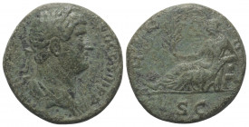 Hadrianus (117 - 138 n. Chr.).

 As. 134 - 138 n. Chr. Rom.
Vs: HADRIANVS AVG COS III P P. Kopf mit Lorbeerkranz rechts.
Rs: HISPANIA / S C. Hispa...