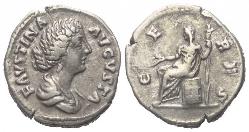 Faustina II. (gest. 176 n. Chr.).

 Denar (Silber). 161 - 164 n. Chr. Rom.
Vs...