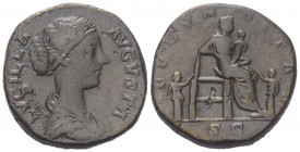 Lucilla (gest. 181 n. Chr.).

 Sesterz. 161 - 166 n. Chr. Rom.
Vs: LVCILLA AVGVSTA. Drapierte Büste rechts.
Rs: FECVNDITAS / S - C. Fecunditas nac...