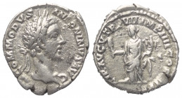 Commodus (177 - 192 n. Chr.).

 Denar (Silber). 181 - 182 n. Chr. Rom.
Vs: M COMMODVS ANTONINVS AVG. Kopf mit Lorbeerkranz rechts.
Rs: LIB AVG V T...