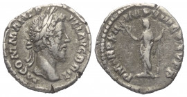 Commodus (177 - 192 n. Chr.).

 Denar (Silber). 186 - 187 n. Chr. Rom.
Vs: M COMM ANT P FEL AVG BRIT. Kopf mit Lorbeerkrannz rechts.
Rs: P M TR P ...