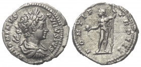 Caracalla (197 - 217 n. Chr.).

 Denar (Silber). 200 n. Chr. Rom.
Vs: ANTONINVS AVGVSTVS. Büste mit Lorbeerkranz und Paludament rechts.
Rs: PONTIF...