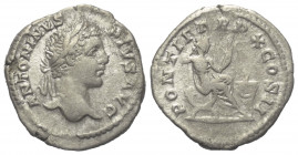Caracalla (197 - 217 n. Chr.).

 Denar (Silber). 207 n. Chr. Rom.
Vs: ANTONINVS PIVS AVG. Kopf mit Lorbeerkranz rechts.
Rs: PONTIF TR P X COS II. ...