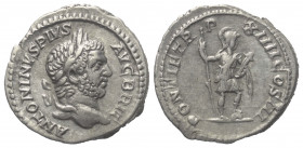 Caracalla (197 - 217 n. Chr.).

 Denar (Silber). 211 n. Chr. Rom.
Vs: ANTONINVS PIVS AVG BRIT. Kopf mit Lorbeerkranz rechts.
Rs: PONTIF TR P XIIII...