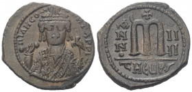 Tiberius II. Constantinus (578 - 582 n. Chr.).

 Follis (40 Nummi). 595 - 596 n. Chr. (Jahr 4). Antiochia (Theoupolis).
Vs: Dm TIu CONS - TANTS [PP...