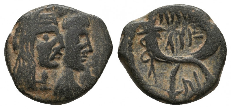 KINGS OF NABATEA. Aretas IV (9 BC-40 AD), with Shaqilath I. Ae. 3.73 g. 17.10 mm...