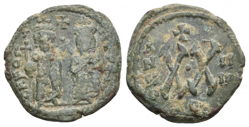 PHOCAS, 602-610 AD. AE, Half Follis. Uncertain mint. 4.43 g. 20.45 mm.