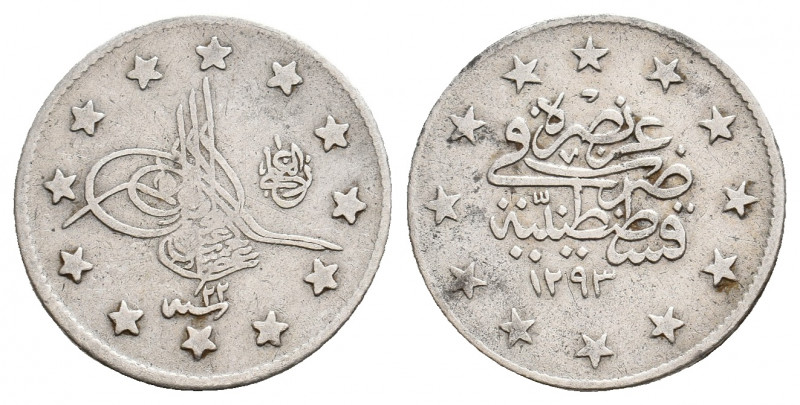 Ottoman Empire. MURAD V, 1876 AD/ 1293- AH. AR Dirham. Qustantiniya (Constantino...