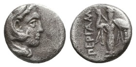 Mysia, Pergamon. AR Diobol , 310-282 BC.
Obv. Head of Herakles to right, wearing lion skin.
Rev. ΠEPΓAM, Athena Promachos standing facing.
SNG Fran...