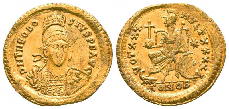 Theodosius II. Gold Solidus (4.40 g), AD 402-450. Thessalonica, Condition: Very ...