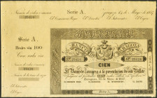 100 Reales. 14 de Mayo de 1857. Banco de Zaragoza. Serie A y con matriz. (Edifil 2021: 126B). Apresto original. SC.