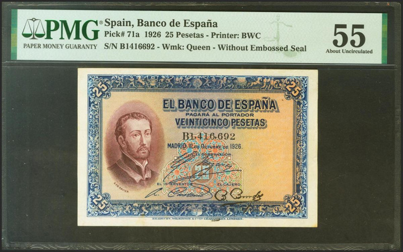 25 Pesetas. 12 de Octubre de 1926. Sin serie. (Edifil 2021: 325, Pick: 71a). Inu...