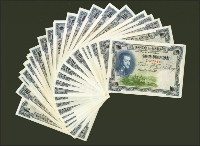 Conjunto de 25 billetes en tramos correlativos de 100 Pesetas emitidos el 1 de J...