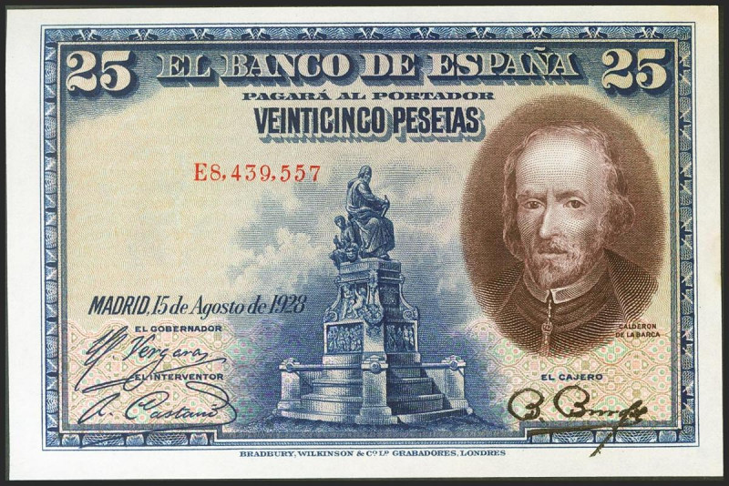 25 Pesetas. 15 de Agosto de 1928. Serie E. (Edifil 2021: 353). Conserva todo su ...