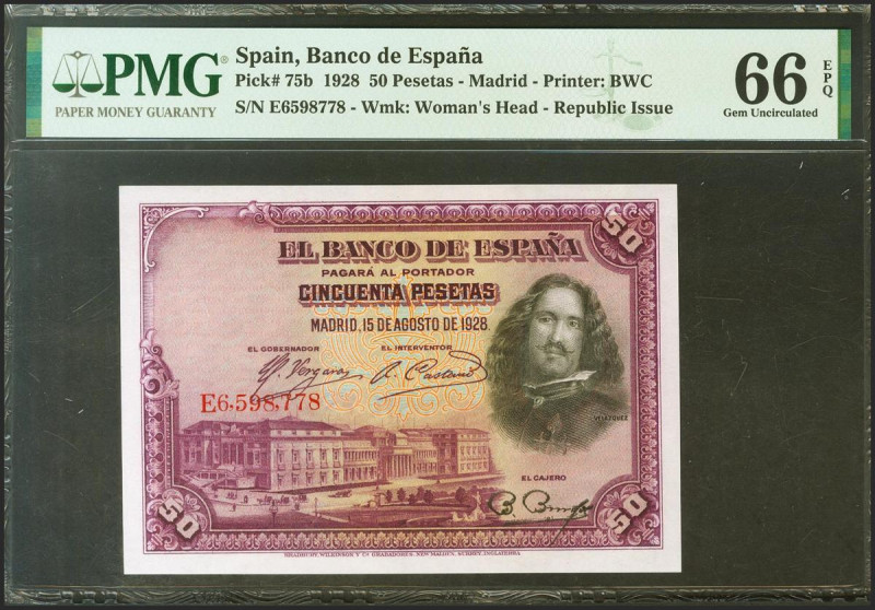 50 Pesetas. 15 de Agosto de 1928. Serie E, última serie emitida. (Edifil 2021: 3...