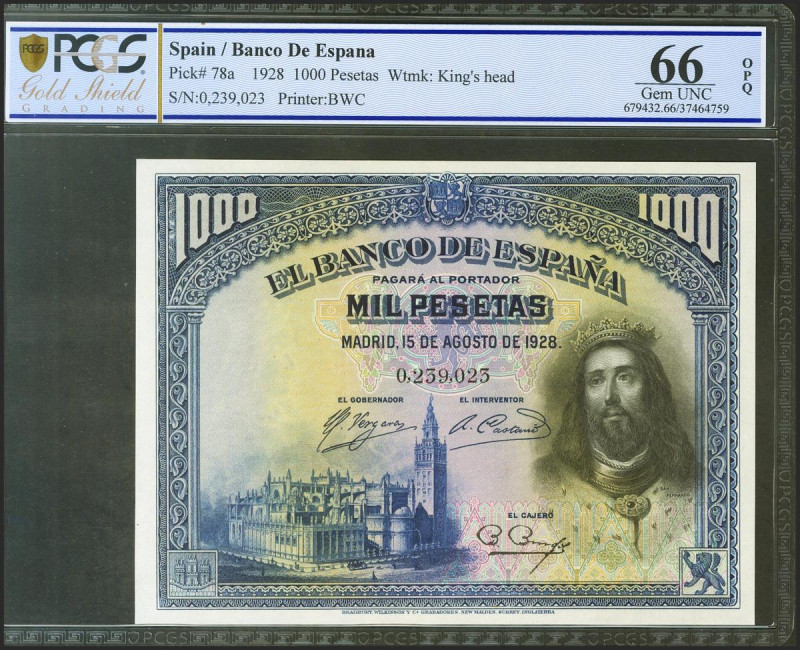 1000 Pesetas. 15 de Agosto de 1928. Sin serie. (Edifil 2021: 357, Pick: 78a). In...