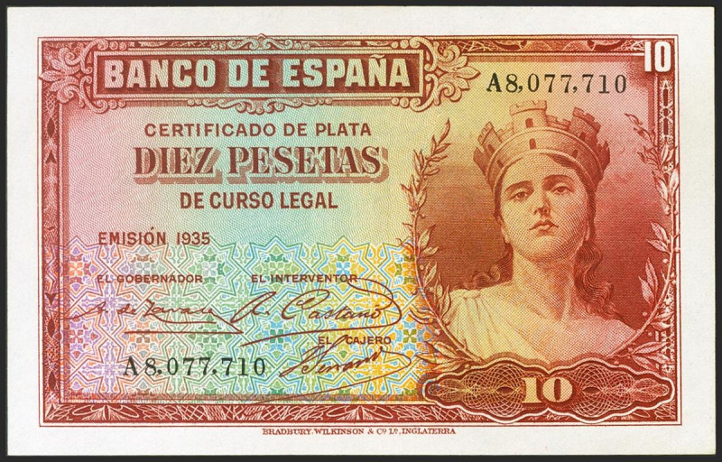 10 Pesetas. 1935. Certificado de Plata. Serie A. (Edifil 2021: 364a). Conserva t...