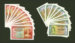 Conjunto de 10 billetes correlativos de 5 Pesetas y 10 Pesetas.Certificado de Plata, emitidos en 1935 y ambos con las serie B (Edifil 2021: 2021: 363a...