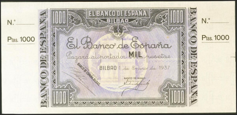 1000 Pesetas. 1 de Enero de 1937. Sucursal de Bilbao, antefirma Banco de Bilbao....