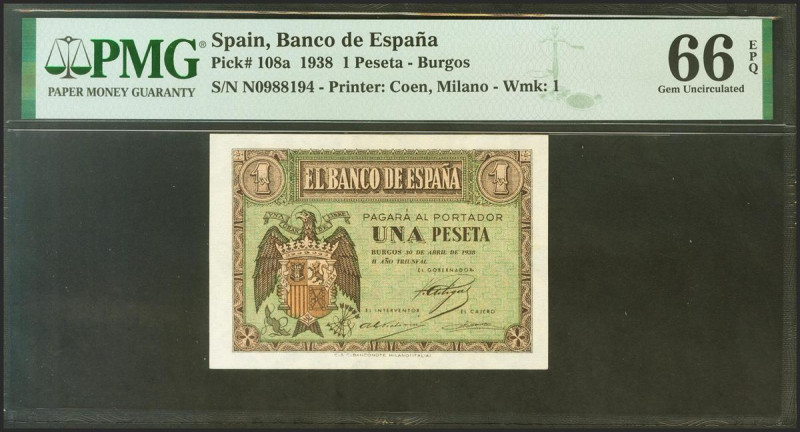 1 Pesetas. 30 de Abril de 1938. Serie N, última serie emitida. (Edifil 2021: 428...