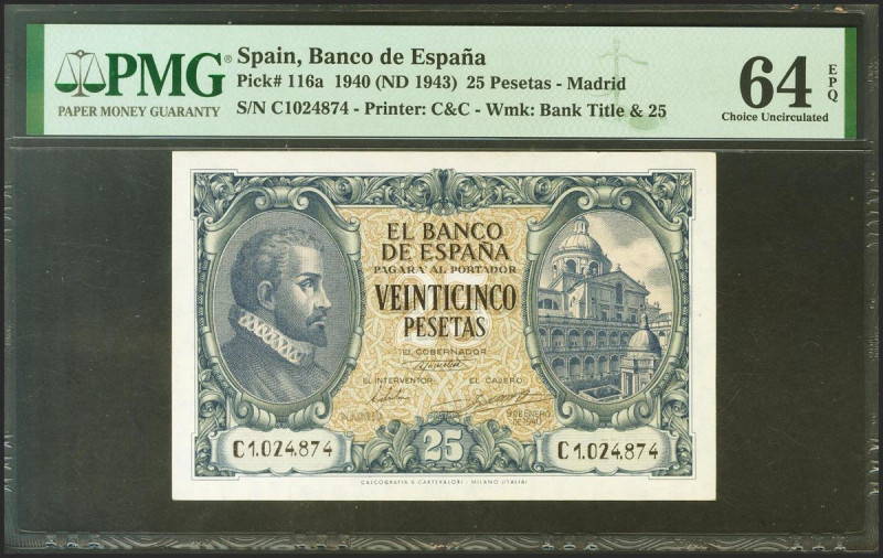 25 Pesetas. 9 de Enero de 1940. Serie C. (Edifil 2021: 436a, Pick: 116a). Inusua...