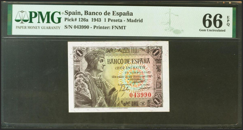 1 Peseta. 21 de Mayo de 1943. Sin serie. (Edifil 2021: 447, Pick: 126a). Raro en...