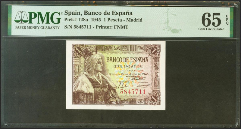 1 Peseta. 15 de Junio de 1945. Sin serie. (Edifil 2021: 448, Pick: 128a). Aprest...