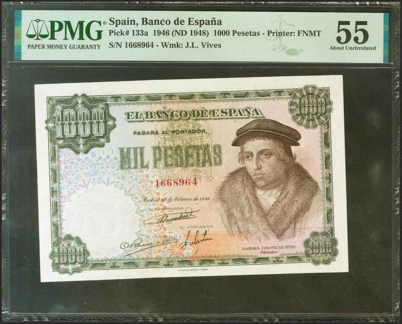 1000 Pesetas. 19 de Febrero de 1946. Sin serie. (Edifil 2021: 453, Pick: 133a). ...