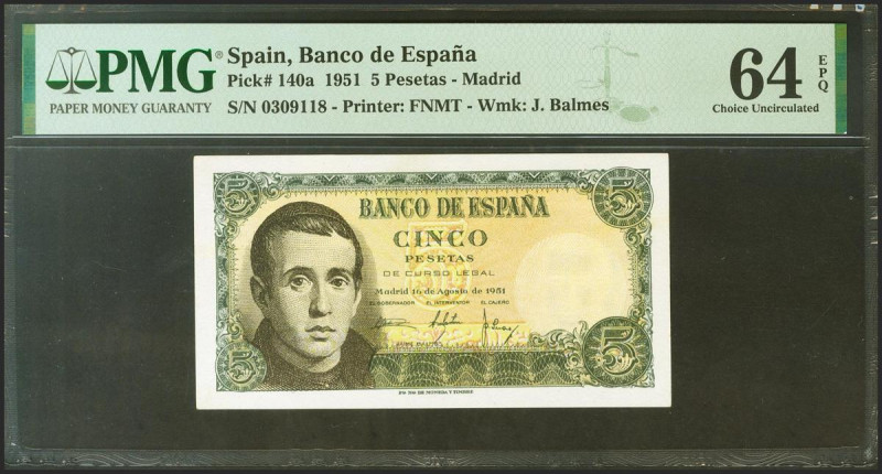 5 Pesetas. 16 de Agosto de 1951. Sin serie. (Edifil 2021: 459, Pick: 140a). Apre...