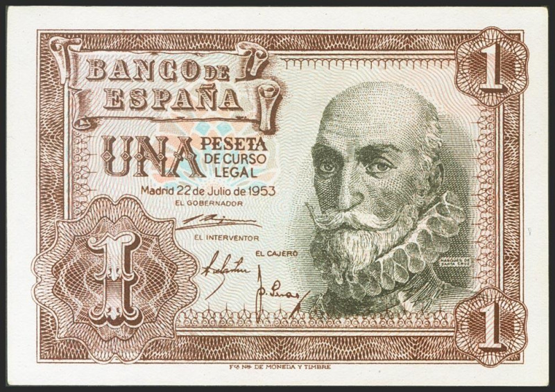 1 Peseta. 22 de Julio de 1953. Sin serie. (Edifil 2021: 465). Apresto original. ...