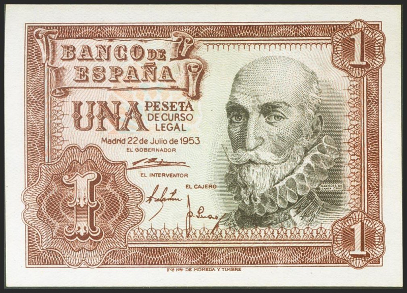 1 Peseta. 22 de Julio de 1953. Serie N. (Edifil 2021: 465a). Apresto original. S...