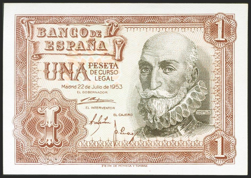 1 Peseta. 22 de Julio de 1953. Serie 1G. (Edifil 2021: 465a). Apresto original. ...