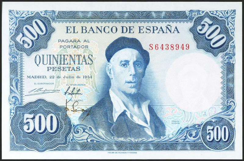 500 Pesetas. 22 de Julio de 1954. Serie S. (Edifil 2021: 468b). Conserva todo su...