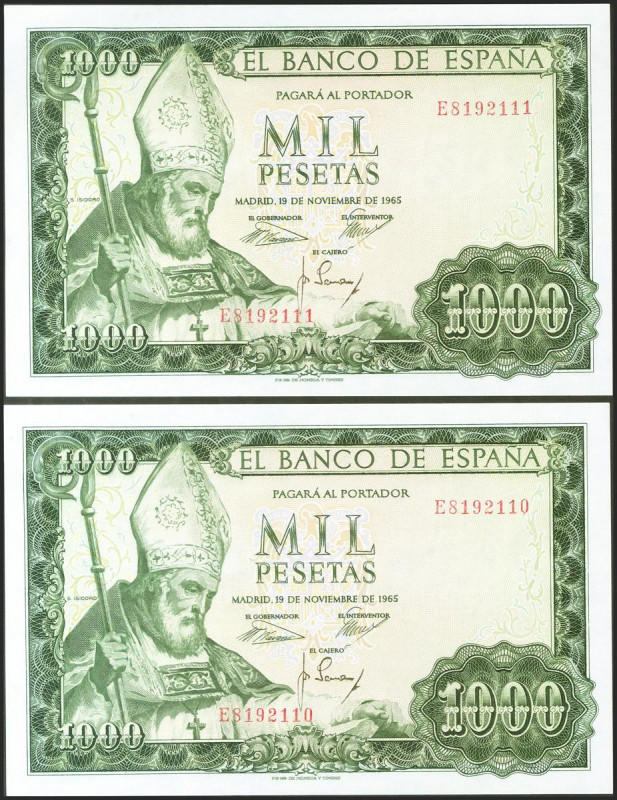 1000 Pesetas. 19 de Noviembre de 1965. Pareja correlativa. Serie E. (Edifil 2021...